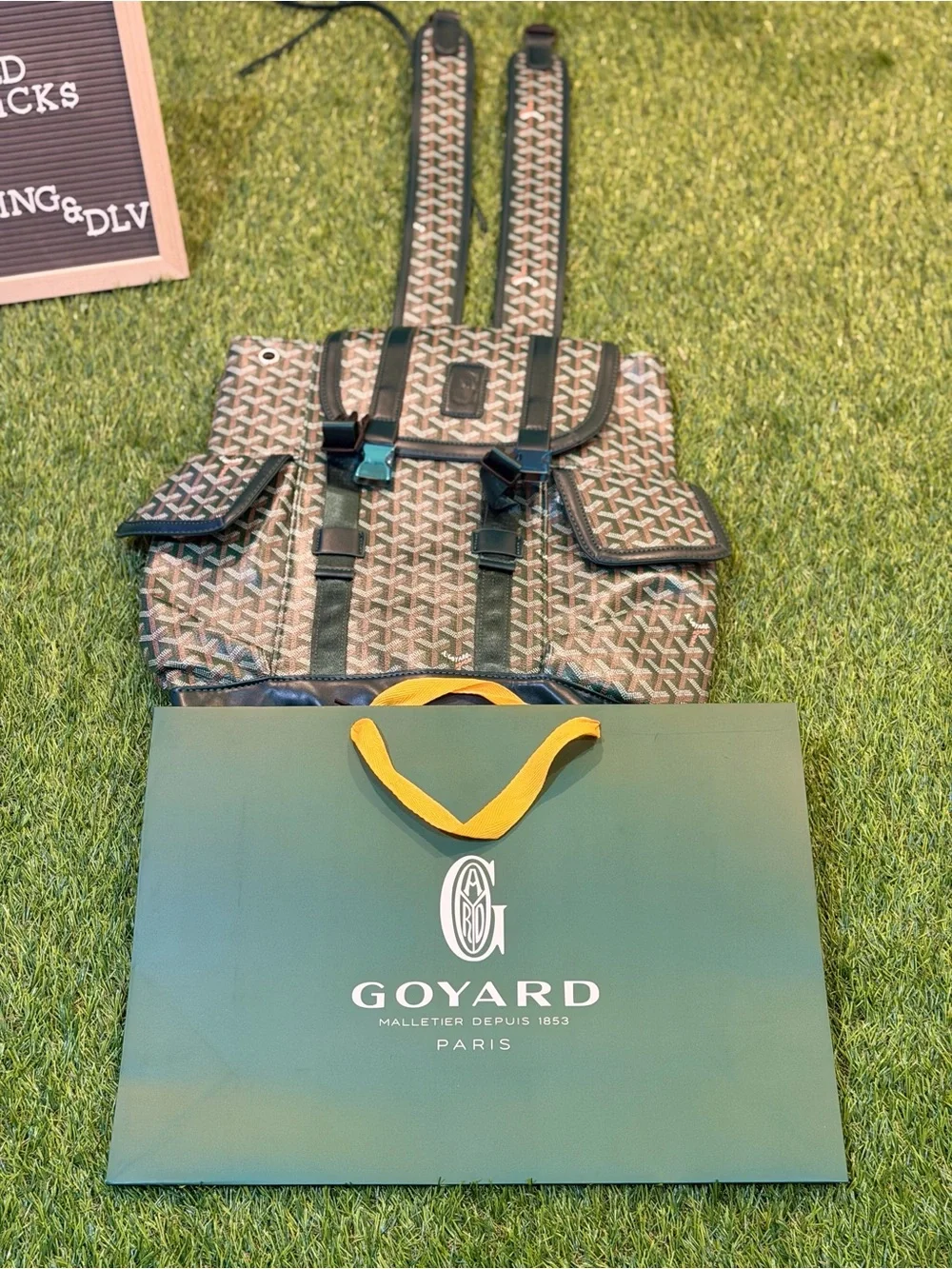 Goyard Yellow Backpack with Black Leather Trim